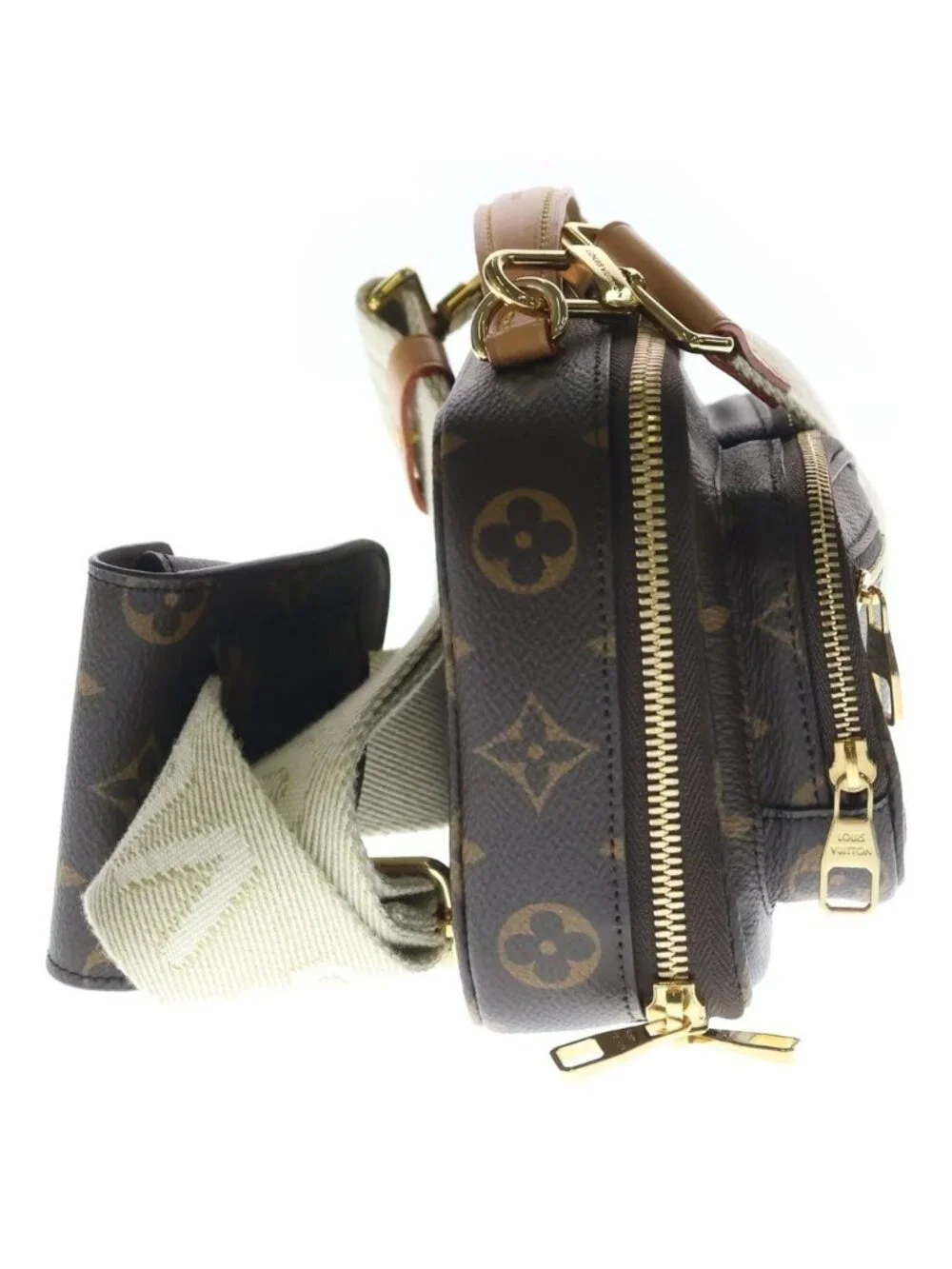 Louis Vuitton Monogram Utility Shoulder Bag Brown Leather Gold
